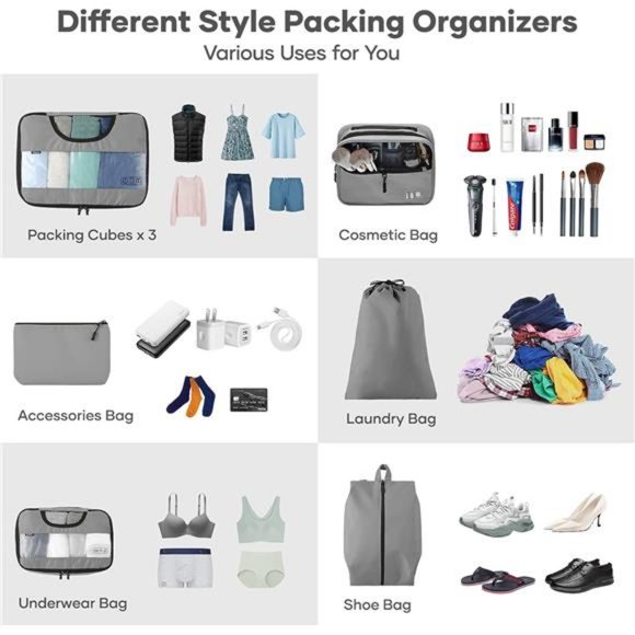 8Pcs Packing Cubes for Suitcases Organizer Bags Set for Travel Essentials Bags - Picture 11 of 14